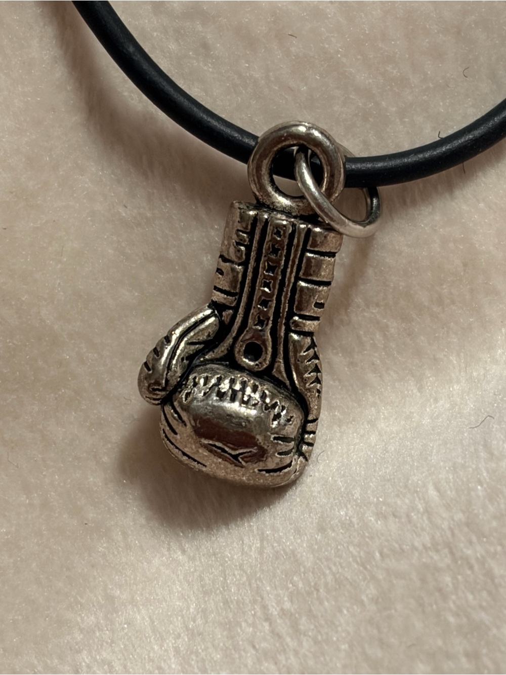 Silver Boxing Glove Pendant Necklace - Pendant on Black Cord